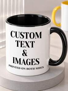 11oz Customized Photo Coffee Mug, Personalized Ceramic Tea Cup, Double-Sided Printed Text And Image, Customizable Dual-Color Body And Colorful Handle Inner Wall, Suitable For Office And Home, Unique Birthday, Christmas, Anniversary, Wedding Gift For Him/Her, 1pc - Multicolor - View 7