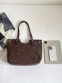 Women's Large Capacity Tote Bag, Vintage Dark Brown Large Shoulder Bag, Versatile Commuter Handbag With Star Pendant Decoration - Coffee Brown - View 4
