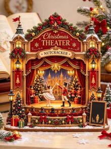 2D Christmas Nutcracker Theater Decor, Cozy Holiday Theater Desktop Ornament, Rustic Winter Bookshelf Decoration, Ballet Lover Gift, No Power Light - F - View 3