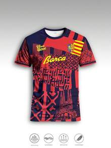 Men's Barcelona Football Jersey T-Shirt, Spanish Style Top, Suitable For Matches, Street, Parties And Daily Wear, For Men, Teens, Fans, Gift - Red - View 3