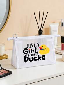 Vigour Summer 可愛鴨子化妝包，印有「Just A Girl Who Loves Ducks」字樣－黃色與白色鴨子圖案，盥洗包，送給喜愛鴨子的人的禮物，適合通勤、返校、旅行 - 彩色 - 查看 7