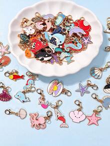 10/20/50pcs Ocean Series Alloy Oil Drop Fish Keychain Pendant DIY Necklace Earring Box Packaging Decorative Charm - Multicolor - View 3