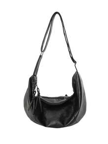 Minimalist Solid Color Large Capacity Crossbody Bag With Casual Pleated Design Tote Bag, Cold Casual Style Versatile Shoulder Bag Suitable For Daily Commute, Walking, Travel And Carrying - Black - View 7