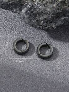 1 Pair Men's Stainless Steel Middle Stripe Hoop Earrings - Black - View 4