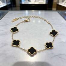 Funko VCA Luxury 5-Piece Pattern Clover Women's Bracelet, Stainless Steel Lucky Clover Bracelet, Multicolor Enamel & Shell Clover Bracelet, Adjustable Chain Daily Wear Jewelry Gift For Her - Multi-color - View 5