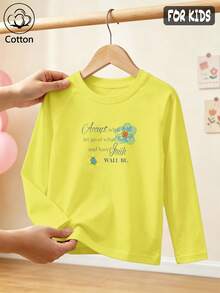 Kids' Apparel With "About What Let Go Of What And Have Faith WILL BE." Text Print And Floral Pattern - Bright Yellow - View 3
