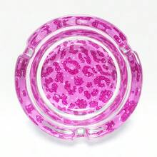 Fashionable Shiny Pink Leopard Print Glass Ashtray, 3.34 Inch Round Ashtray, Home Decor Ornament Ashtray, Gift For Friends - Colorful - View 13