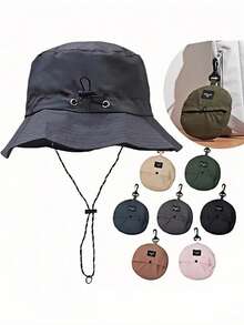 1 buah Topi Ember Lipat Ringan Cepat Kering dengan Tas Penyimpanan dan Klip Gantung, Perlindungan Matahari, Perlindungan UV, Untuk Pria dan Wanita, Aktivitas Luar Ruangan Sehari-hari, Mendaki, Perjalanan - A - View 10