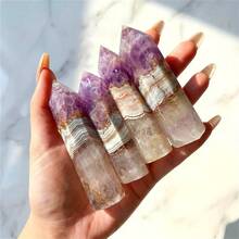 1pc Random Crystal Lace Agate Tower, Featuring Crazy Lace, An Exceptional Blend, Ideal For Home Decor, Vibrant Stone Tower, - Purple - View 7