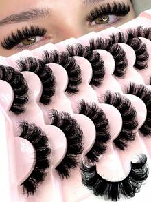 7 Pairs/Pack DD Curl Russian Volume False Eyelashes, Thick & Curly & Fluffy, Create Cat Eye Makeup Effect, Fine 8D Dense False Eyelashes, Define Eye Contour, Extend And Thicken Eye Tail, Create Exquisite Makeup Look - Black - View 2