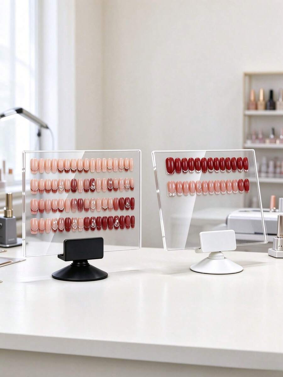1pc Transparent Acrylic Nail Display Board With Rotating Base, Fake Nail Tip Sample Display Stand, Press-On Nail Display Rack, Nail Salon And Nail Photography Prop, Black Or White Base Optional