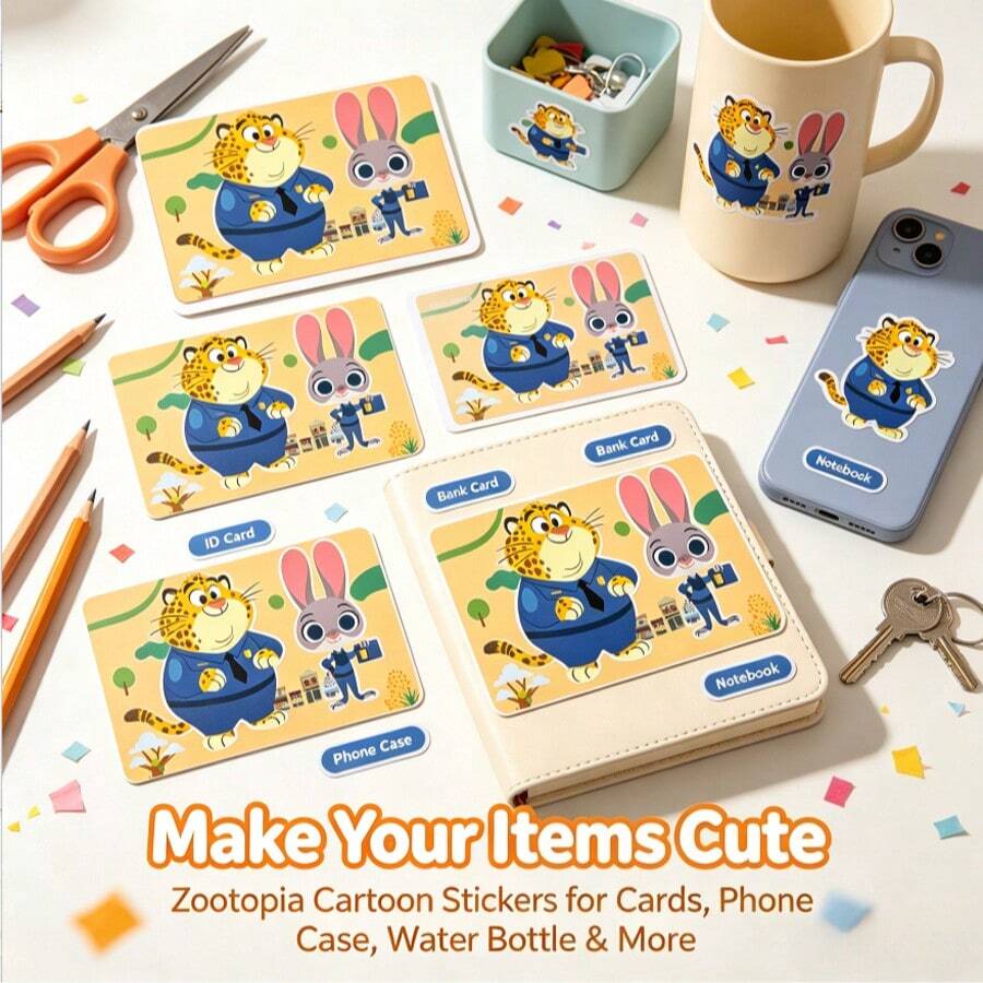 Disney Zootopia Judy & Nick Cartoon Stickers, DIY Waterproof Decorative Stickers For Student ID Cards, Meal Cards, Bus Cards - Multicolor - View 1