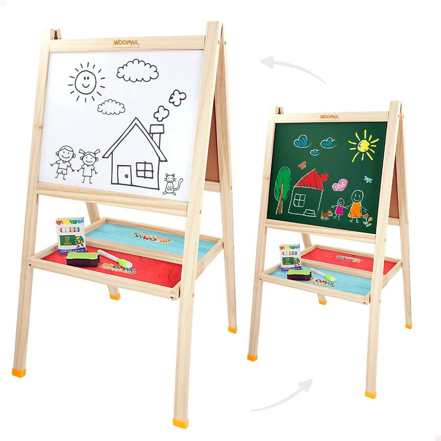 Color Baby Pizarra de madera con caballete, 2 en 1, tiza y rotulador, para niños, de pie, incluye imanes, números y letras, borrador, mayores de 3 años, infantil, herramienta - A - Ver 1