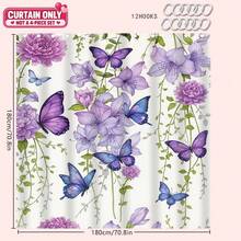 1/4pcs Purple Watercolor Butterfly Print Shower Curtain, Waterproof Polyester Material, Simple Style Home Decor Shower Curtain Set Include Toilet Seat Cover, U-Shaped Mat, Anti-Slip Bath Mat Back To School Bathroom Decor - Multicolor - View 15