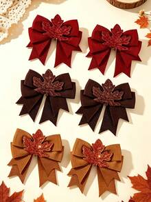 2pcs Women's Maple Leaf Bow Hair Clips, Decorative Hair Accessories, Suitable For Daily Wear, Ideal Holiday Gift - Multicolor - View 3