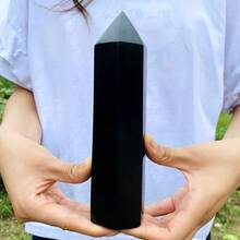 1pc Random Natural Black Obsidian Crystal Tower - A Large Hexagonal Pillar Ideal For Home Decor And Holiday Presents, Stylish For Home Embellishment, - Black - View 22
