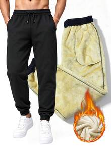 Men's Outdoor Pants, Thermal Lined Casual Sweatpants For Autumn/Winter,Fleece Black Sports - Black - View 6