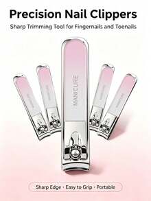 32/8/1pc Gradient Stainless Steel Nail Clipper Set, Large Opening, Premium Nail Clipper, Anti-Splash Nail Clipper, High-Quality Stainless Steel Nail And Toenail Clipper, Suitable For Trimming Hard Nails, Nail Clipper - Pink - View 5