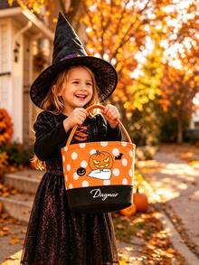 Personalized Plaid Halloween Basket, Personalized Halloween Bag, Reusable Halloween Party Gift Bag, Party Favors, Halloween Decor, Gift And Holiday Storage Basket, Boo Basket Gift, Halloween Boo Basket Gift, Spooky Party Favors, Pumpkin Patch Bag - Multicolor - View 4