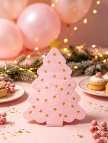 20pcs Pink Foil Star Christmas Tree Napkins, Luxury Sweet Style, Suitable For Christmas New Year Theme Holiday Party Table Decor - Multi-color - View 3