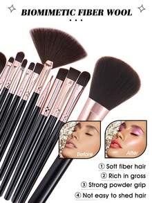32Pcs Makeup Tools Set, 25Pcs Black Rose Gold Makeup Brushes + 7Pcs Makeup Accessories Kit, Including Triangle Powder Puffs, Heart Thumb Pads, Makeup Sponges, Silicone Brush Cleaning Bowl, All-In-One Cosmetic Set For Starters - Multicolor - View 2