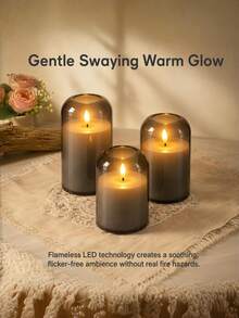 3pcs Grey Curved Electronic Candles, LED Pillar Flameless Candles, No Open Flame, Battery Operated, Suitable For Wedding Decoration, Tabletop, Party Supplies, Halloween Decoration, Christmas Decoration, Valentine's Day, Desktop Decoration, Holiday Decoration, Atmosphere Light - Gray Arc Lamp - View 3