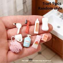 1 Set 9pcs Mini Bathroom Decor Accessories Kit, Shampoo, Bath Ball (Random Color), Toothpaste, Toothbrush, Soap Exquisite Simulation Model, Suitable For Dollhouse Decoration, Collection, Halloween, Christmas, Easter Gifts - Multicolor - View 7