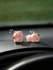 2pcs/4pcs Cute Pig Figurines, Car Dashboard, Screen, Window Side Decor, Creative Interior Decoration - A - View 1