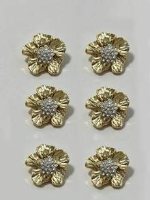 6pcs Creative Floral Asymmetrical Metal Button Set, French Vintage Iridescent Pearl Rhinestone Camellia Decorative Buttons, Suitable For Coats, Vests, Plackets, High-End Fashion Collar And Cuff Accessories, DIY Button Art Painting Craft Materials - White - View 12