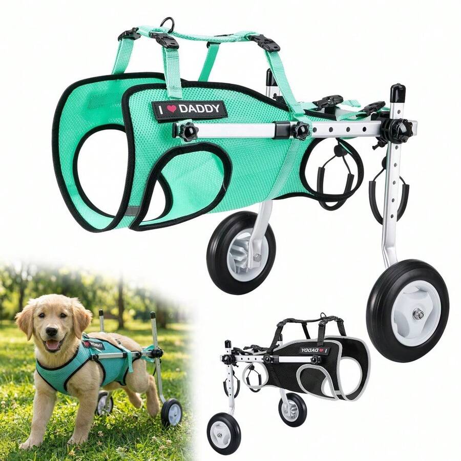 Black/Green Dog Rear Wheelchair With Leash - Lightweight Portable Wheelchair With Reflective Strips, Adjustable Pet Wheelchair, Suitable For Senior Dogs, Injured Or Disabled Dogs, Dog Wheelchair Harness Set With Leash, Suitable For Disabled Pet Rear Legs, Helping Pet Rear Limb Disability, Recovery Of Mobility (Suitable For Dogs Within 11-40lb) - Multicolor - View 1