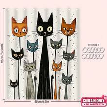 1-4pcs Funny Cat Pattern Bathroom Shower Curtain Set, Waterproof Polyester Fabric, Modern Minimalist Home Decor, Including Toilet Cover, U-Shaped Mat, Non-Slip Bath Mat, With 12 Hooks Back To School Bathroom Decor - Multicolor - View 10