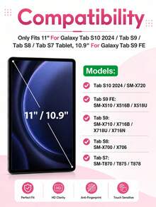 2pcs Tempered Glass Screen Protector For Galaxy Tab S9 11 Inch 2023 / S8 11 Inch 2022 / S7 11 Inch 2020, 9H Hardness High Definition Screen Protector, Compatible With Galaxy -X710/X700/T870 Model Tablet Accessories - White - View 6