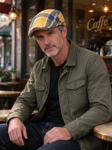 1pc Men's Vintage Plaid Newsboy Cap, British Style Short Brim Baseball Cap, Autumn/Winter Versatile Casual Beret - A - View 9