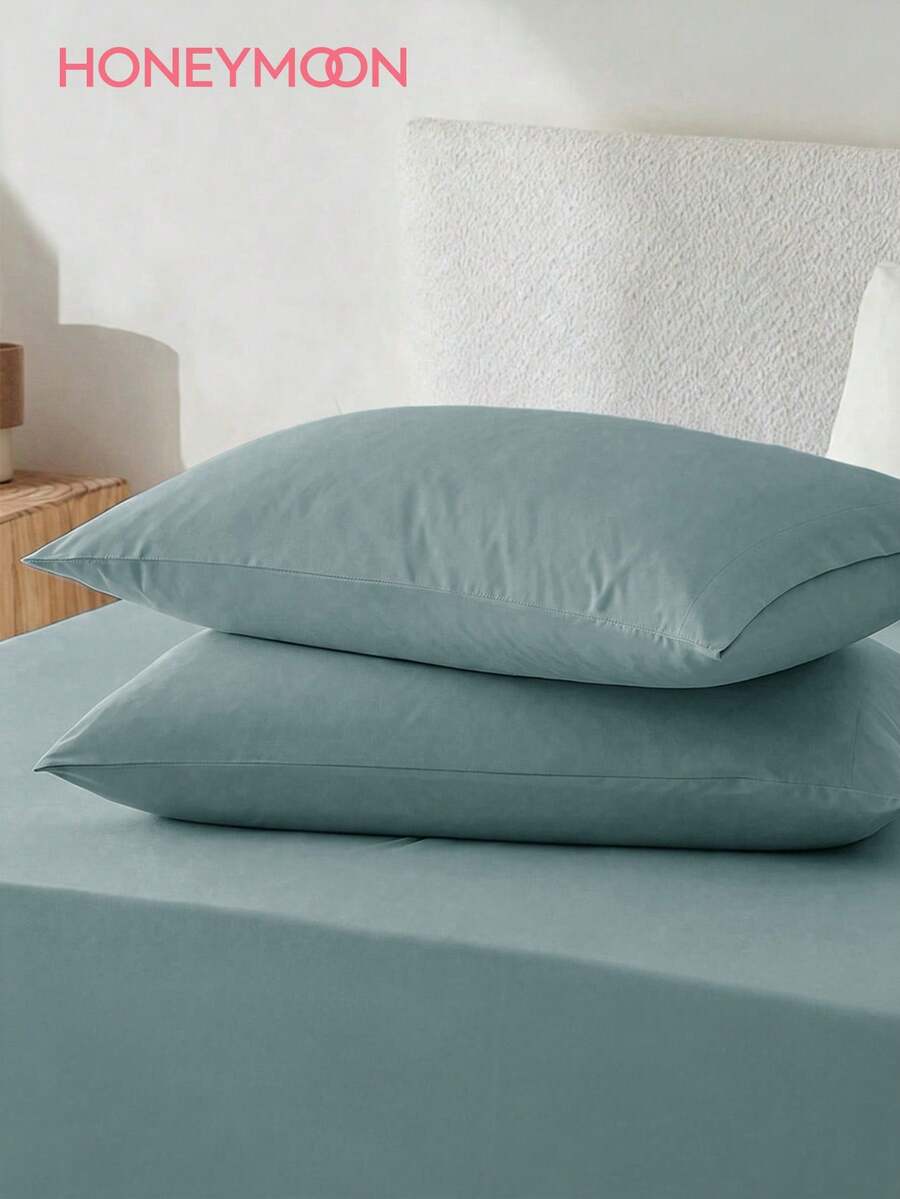 HONEYMOON 2pcs Ultra Soft Solid Color Pillowcases, Soft & Breathable, Envelope Closure, Wrinkle-Resistant, No Fill - Suitable For T/F/Q/K Size Home And Dorm, Gray Blue - Dusty Blue - View 1