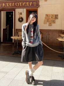 Y6Y Contrast Gray Ribbon Design 2026 Autumn/Winter New College Style Soft Fluffy Youthful Loose Knit Long Sleeve Women's Sweater - Grey - View 7