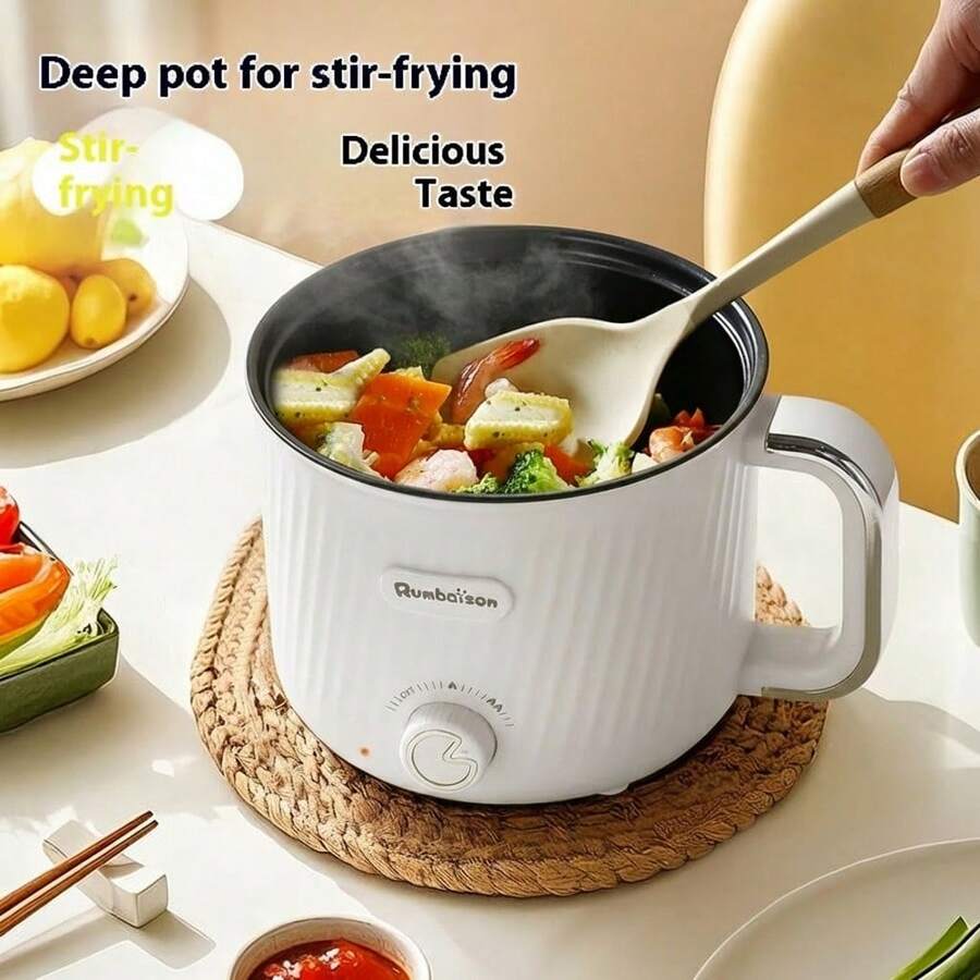 SMEGGEMS Multifunctional Mini Electric Cooker With Steamer, 1.8L Non-Stick Electric Hot Pot, Dual Power Control Ramen Pot, Suitable For Dorm, Office And Single Household - White Single Layer - View 1