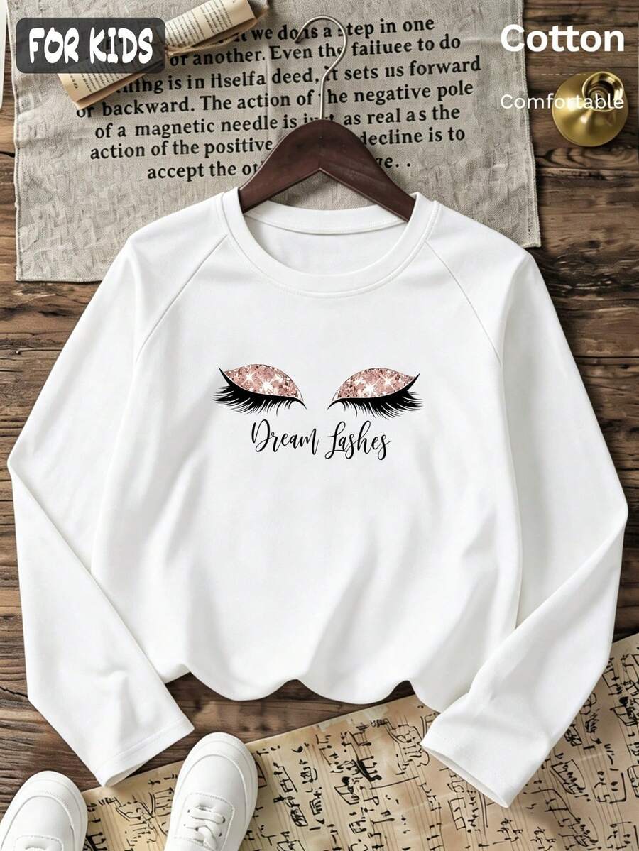 Girls' Cute Printed Long-Sleeve Casual Sports T-Shirt With Set-In Sleeves And A Round Neckline - White - View 1