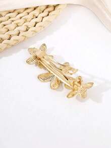 1pc Women's Half-Up Flower Alloy Spring Clip Princess Style Top Clip Horizontal Hair Clip Hair Accessory Daily Holiday Gift Hair Decoration - Gold - View 3