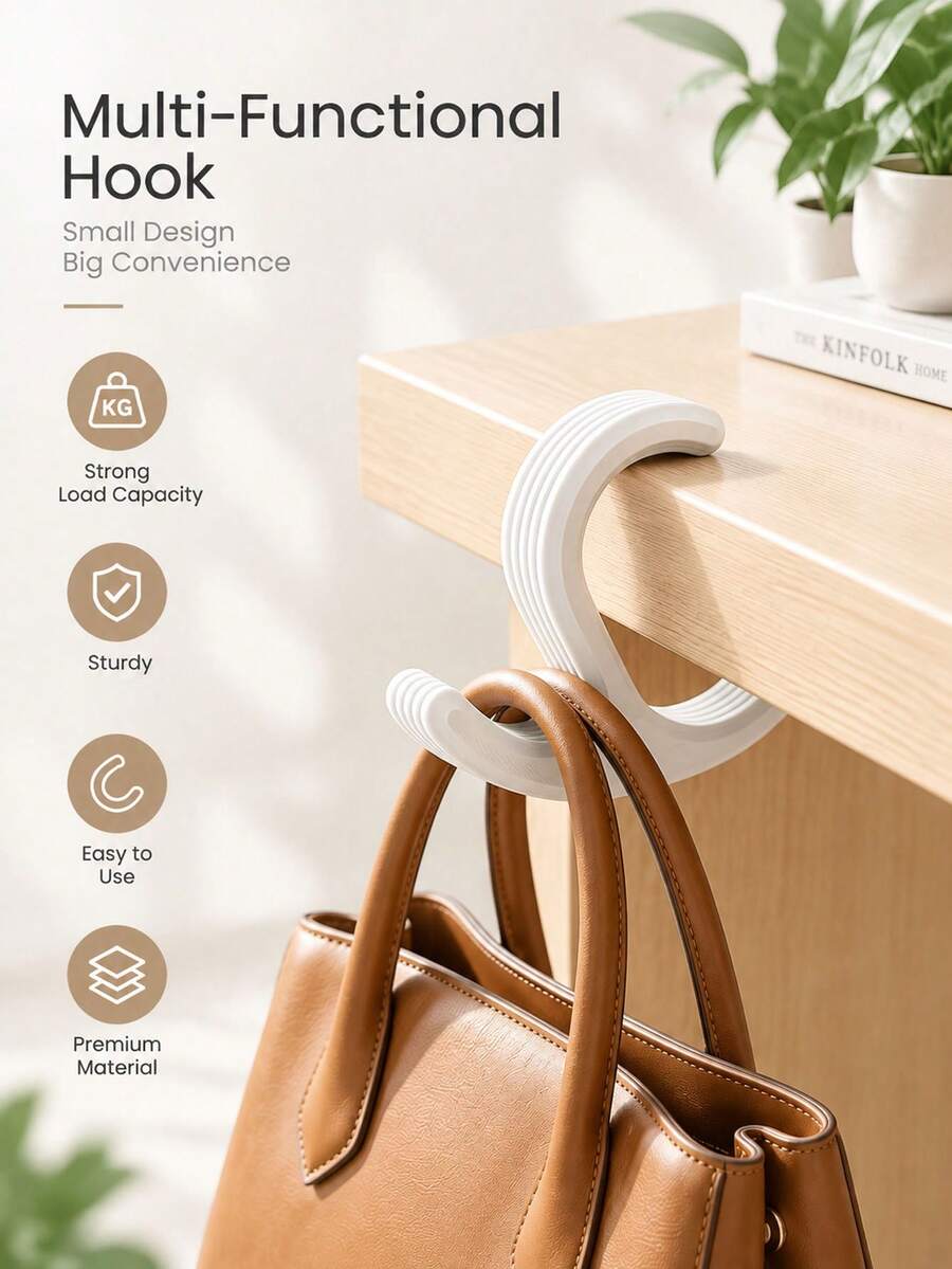 C-Shaped Desk Hook, No Installation Required, Non-Slip Storage Rack, Suitable For Backpacks, Handbags, Headphones And Kitchen Utensils, Fits 15–35mm Thick Desktops - Multicolor - View 1