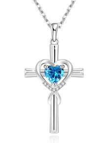 1pc Fashion Square Cubic Zirconia Cross Pendant Necklace, Valentine's Day Gift, Wedding Jewelry - 4# - View 9