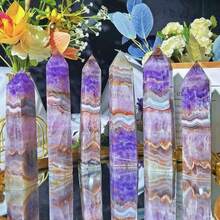 1pc Random Crystal Lace Agate Tower, Featuring Crazy Lace, An Exceptional Blend, Ideal For Home Decor, Vibrant Stone Tower, - Purple - View 15