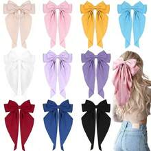 1pc Oversized Satin Bow Hair Accessory, Women's Large Ribbon Hair Clip, French Style Hair Clip, Long Tail Big Bow Hair Accessory, Suitable For Girls Wedding Party, Valentine's Day, Daily Wear - Multicolor - View 2