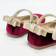 Girls' Mary Jane Shoes With Gold Trim, Bow And Hook & Loop Closure, Suitable For Autumn/Winter Holiday Party Outfits - Red - View 7