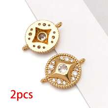 2pcs Metal Round Cubic Zirconia Connector Links 18K Gold Plated Two Loops Rhinestone Charm For DIY Bracelet Necklace Handmade Jewelry Accessories - Multicolor - View 8