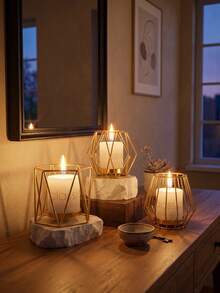 Mini Candle Holder/Candle Stand, Geometric Artificial Iron Metal Vertical All-Season Candle Holder, Aromatherapy Candle Cup, Suitable For Outdoor Patio Decor, Room Decor, Wedding, Family Gathering, Party, Tabletop Decor, Candlelight Dinner - Simple and Stylish - View 3
