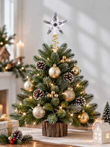 3Pcs/1Pc Mini Christmas Tree Topper, Clear Acrylic Star & Moon Tree Top Ornament With Golden Spring Base, Tabletop Small Xmas Tree Decor, 8 Assorted Styles, For Holiday Party, Home Desktop Christmas Decoration - Multicolor - View 4