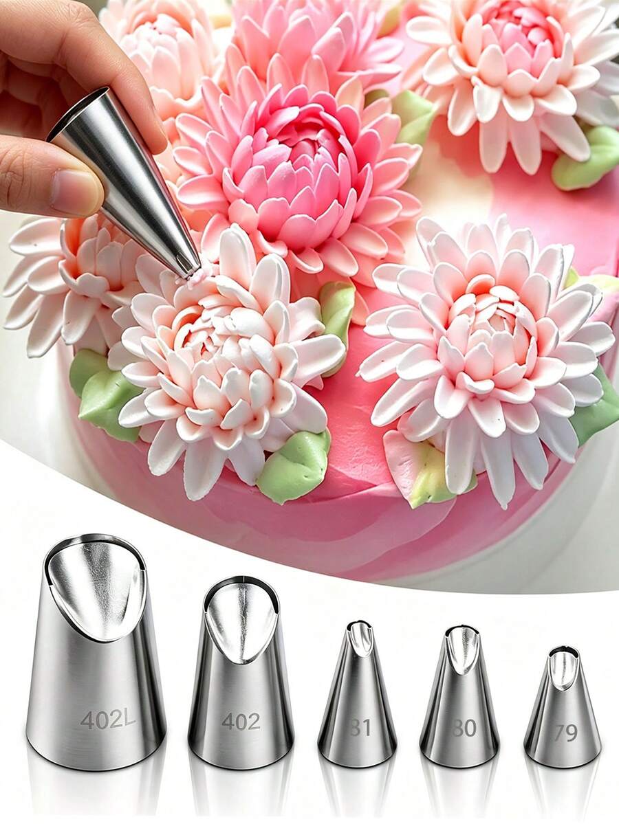 5pcs Rose Flower Piping Tips Set Cake Decorating Tips Icing Piping Nozzles Set Cupcake Decorating Kit Cupcake Pastry Tool,Cake Decorating Tips,Frosting Icing Tips - Multicolor - View 1