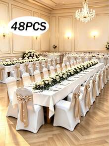 14色緞面椅背帶 15x260cm 優雅椅背蝴蝶結，適用於婚禮、宴會、派對、活動、接待、飯店椅套裝飾 - 香檳色 - 查看 14