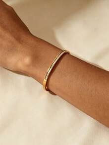 VceTd 3PCS Elegant Style Stainless Steel Women's Bracelet With Plumeria Flower Design, Suitable For Vacation And Travel - Yellow Gold - View 5
