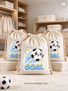 Cartoon Soccer GOAL Drawstring Bag, Fashionable Sports Storage Bag, Portable Outdoor Training Small Cloth Bag, Soccer Theme Gift Bag, Student PE Class Equipment Storage Bag. Fun Q-Version Soccer Print Design, Energetic Style, Drawstring Closure Design For Easy Access, Conveniently Store Shoes, Wristbands, Towels, Small Items - Drawstring Bag - View 6